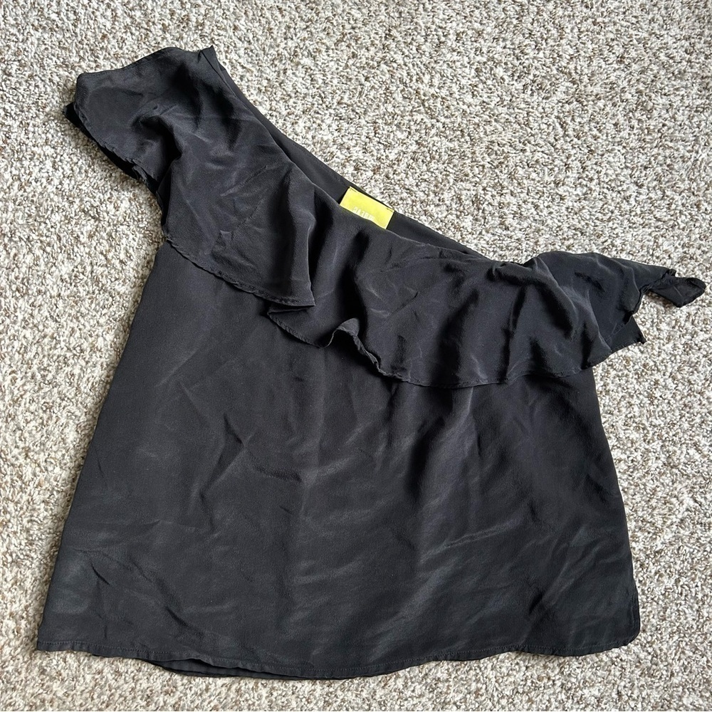 Maeve Anthropologie Black 100% Silk One Shoulder Ruffle Blouse Size 8 10